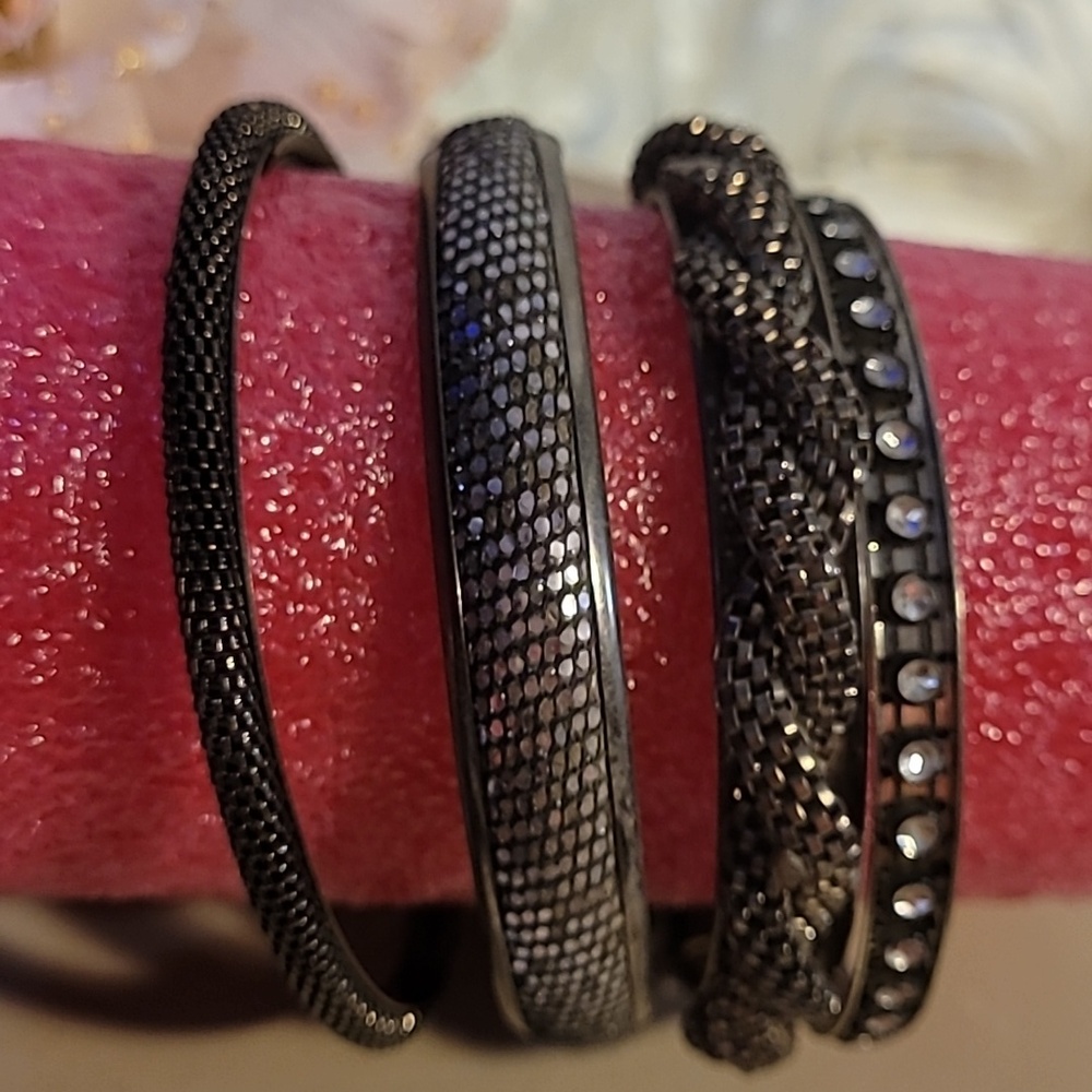 Bangle Bracelet Stack Rhinestone Band Set Of 4 - Picture 3 of 8